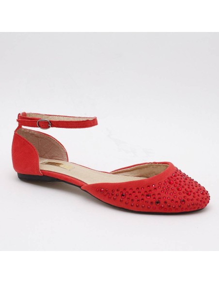 Ballerine femme en suédine avec strass rouge Brigitte