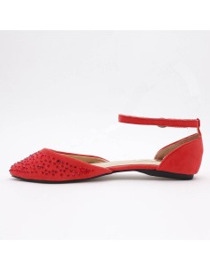 Ballerine femme en suédine avec strass rouge Brigitte 2