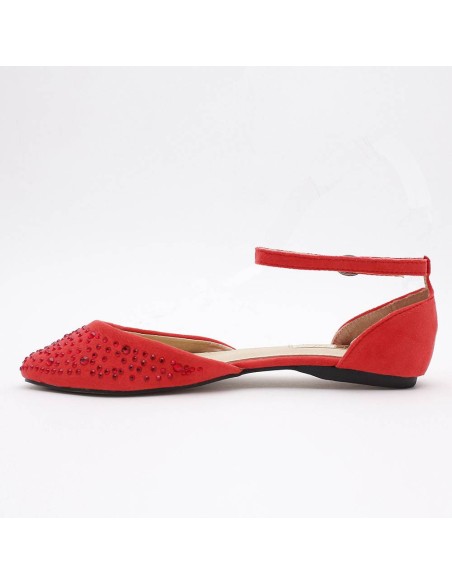 Ballerine femme en suédine avec strass rouge Brigitte