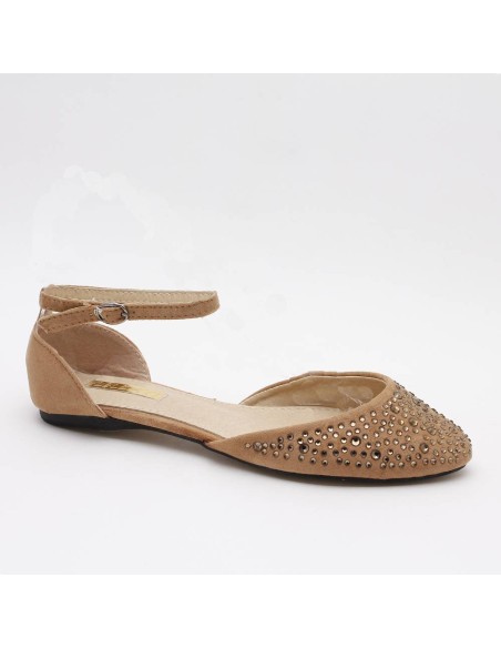 Ballerine femme  en suédine avec strass à bride kaki BRIGITTE