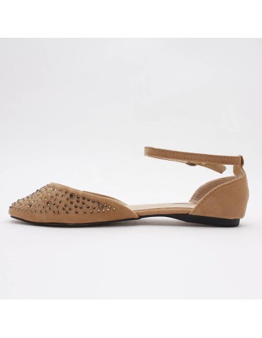 Ballerine femme  en suédine avec strass à bride kaki BRIGITTE Ballerine femme  en suédine avec strass à bride kaki BRIGITTE