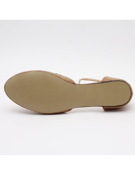 Ballerine femme  en suédine avec strass à bride kaki BRIGITTE