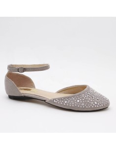 BALLERINES FEMMES À STRASS GRIS BRIGITTE 