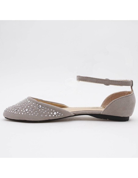 BALLERINES FEMMES À STRASS GRIS BRIGITTE 