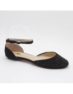 Ballerine femme en suédine avec strass et bride noire BRIGITTE