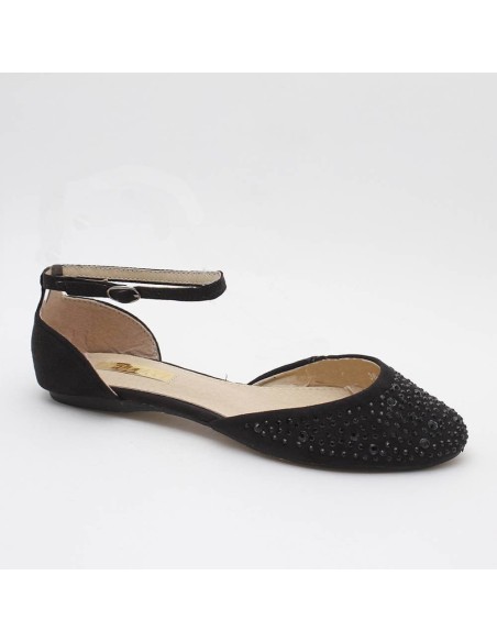 Ballerine femme en suédine avec strass et bride noire BRIGITTE