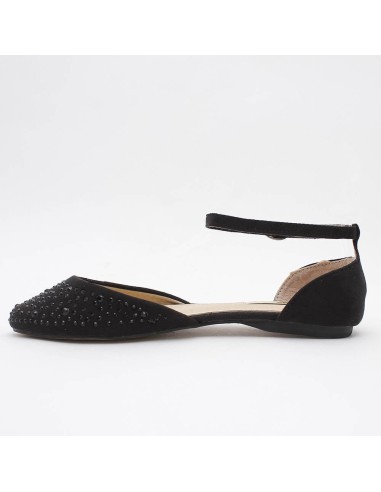 Ballerine femme en suédine avec strass et bride noire BRIGITTE Ballerine femme en suédine avec strass et bride noire BRIGITTE