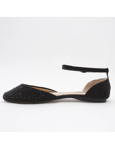 Ballerine femme en suédine avec strass et bride noire BRIGITTE