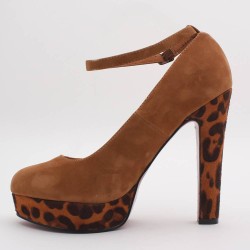 Escarpin femme aspect daim camel et léopard à talon LOLA 2