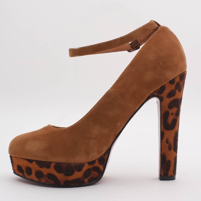 Escarpin femme aspect daim camel et léopard à talon LOLA Escarpin femme aspect daim camel et léopard à talon LOLA