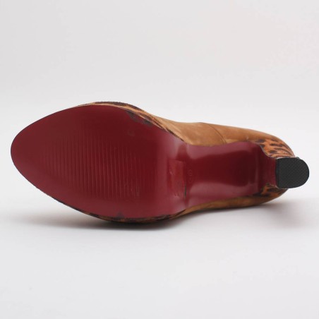 Escarpin femme aspect daim camel et léopard à talon LOLA
