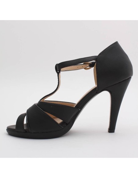 Escarpin femme à talon et brides simili cuir noir ISABELLE