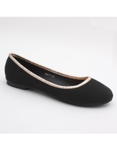 Ballerine femme simili cuir noir avec liseret doré Synthia