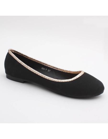 Ballerine femme simili cuir noir avec liseret doré Synthia