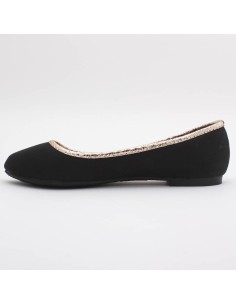 Ballerine femme simili cuir noir avec liseret doré Synthia 2