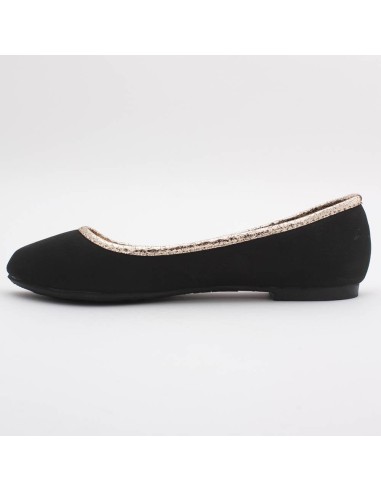 Ballerine femme simili cuir noir avec liseret doré Synthia Ballerine femme simili cuir noir avec liseret doré Synthia