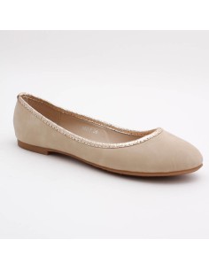 Ballerine femme simili cuir beige avec liseret doré SYNTHIA