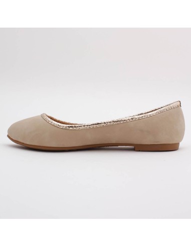 Ballerine femme simili cuir beige avec liseret doré SYNTHIA Ballerine femme simili cuir beige avec liseret doré SYNTHIA
