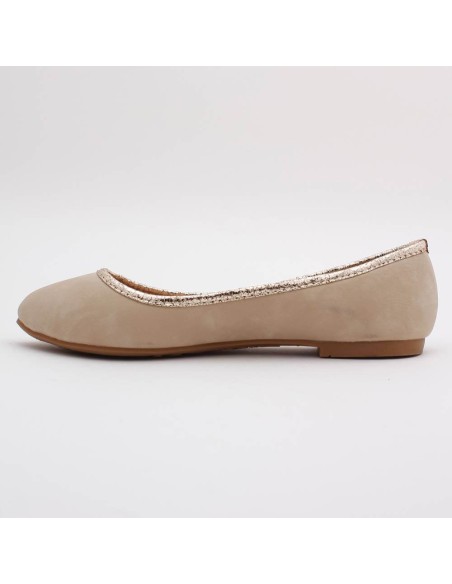 Ballerine femme simili cuir beige avec liseret doré SYNTHIA