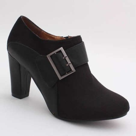 Escarpin femme simili cuir et aspect daim à boucle noir Ingrid 