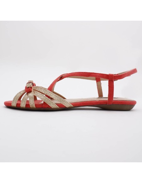 Sandale femme simili cuir rouge avec paillette dorée PAULINE