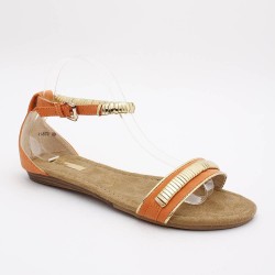 Sandale femme simili cuir orange et métal doré BELLA