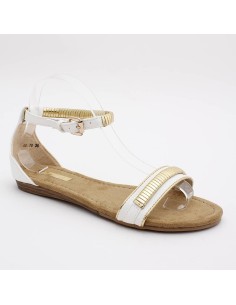 Sandale femme simili cuir blanc et lanière métal doré BELLA