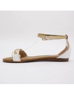 Sandale femme simili cuir blanc et lanière métal doré BELLA  2