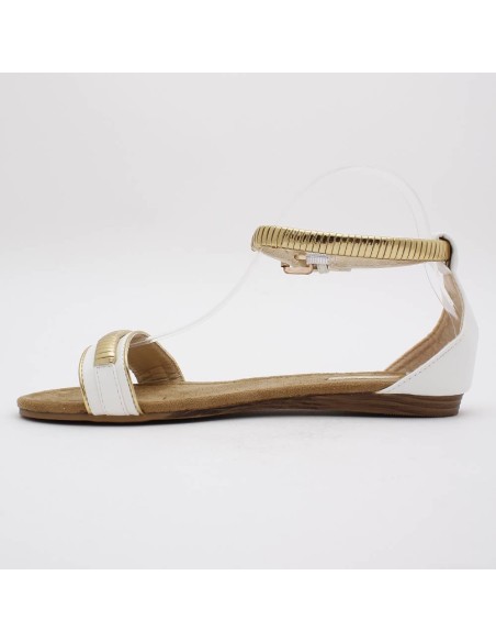 Sandale femme simili cuir blanc et lanière métal doré BELLA 