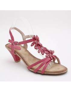 Sandale femme strassée à talon simili cuir rose fuchsia Zénith