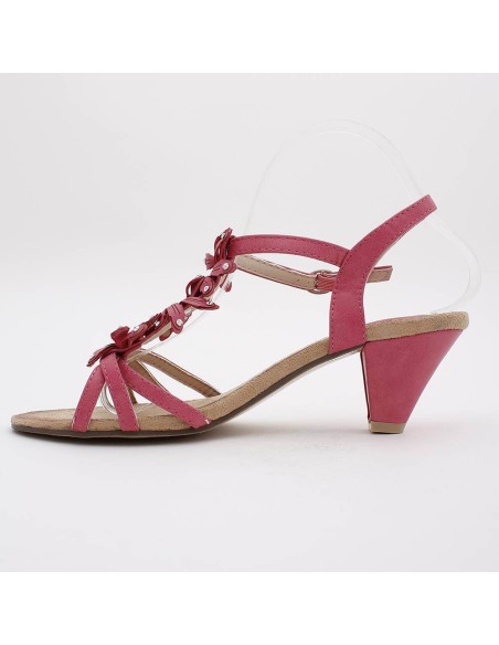 Sandale femme strassée à talon simili cuir rose fuchsia Zénith