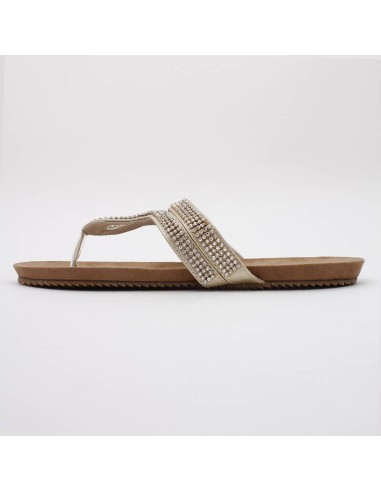 Tongs nu-pieds femme simili cuir avec à strass dorées RIVIERA Tongs nu-pieds femme simili cuir avec à strass dorées RIVIERA