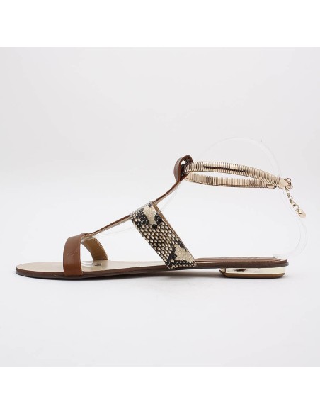 Sandales aspect serpent marron à bracelet doré LILINE