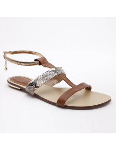 Sandales aspect serpent marron à bracelet doré LILINE