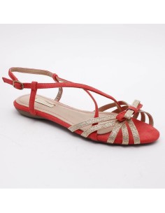 Sandale femme simili cuir rouge avec paillette dorée PAULINE