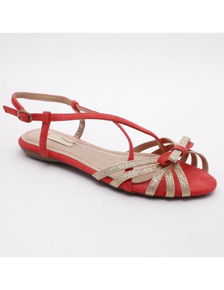 Sandale femme simili cuir rouge avec paillette dorée PAULINE