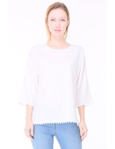 Chemisier blanc brillant avec franges NICE