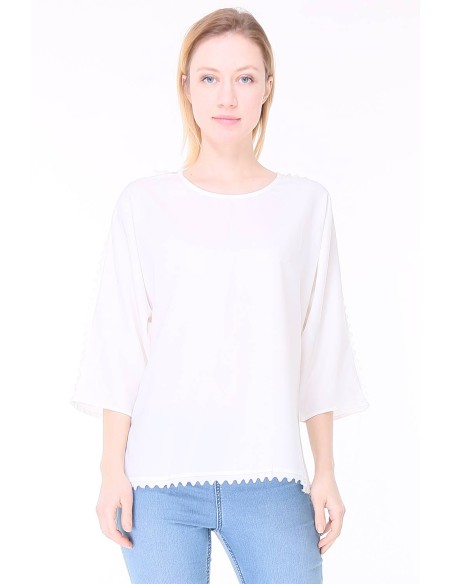 Chemisier blanc brillant avec franges NICE