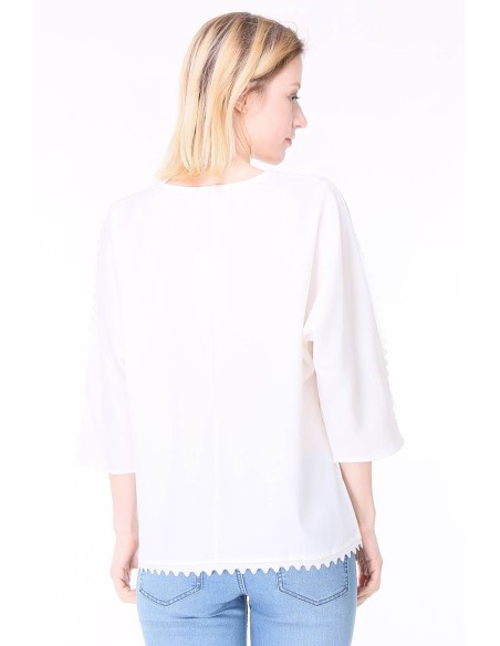 Chemisier blanc brillant avec franges NICE