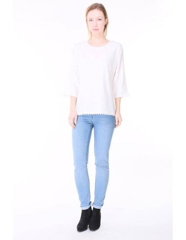 Chemisier blanc brillant avec franges NICE Chemisier blanc brillant avec franges NICE