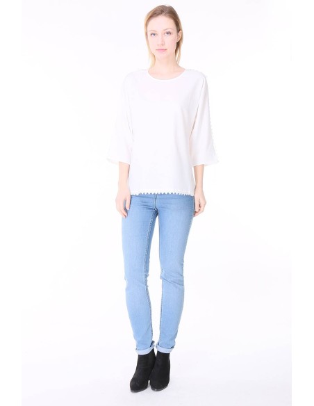 Chemisier blanc brillant avec franges NICE