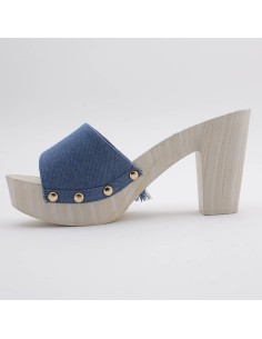 Sabots jeans rivets dorés talon blanc bout ouvert NICE 2