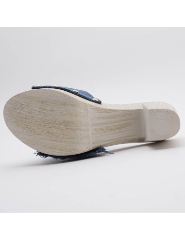 Sabots jeans rivets dorés talon blanc bout ouvert NICE Sabots jeans rivets dorés talon blanc bout ouvert NICE