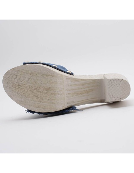 Sabots jeans rivets dorés talon blanc bout ouvert NICE