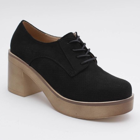 Derbies perforées à semelle compensé noire Vanina