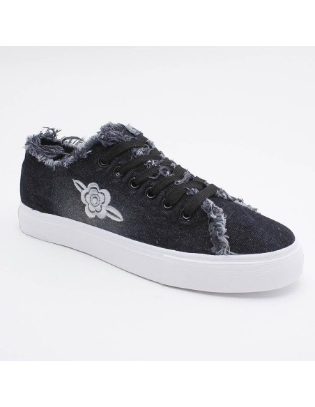 basket en jeans noir à franges et lacets Joyce