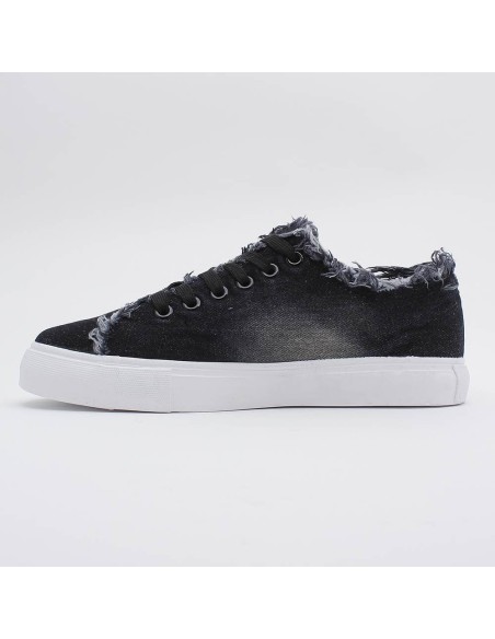 basket en jeans noir à franges et lacets Joyce