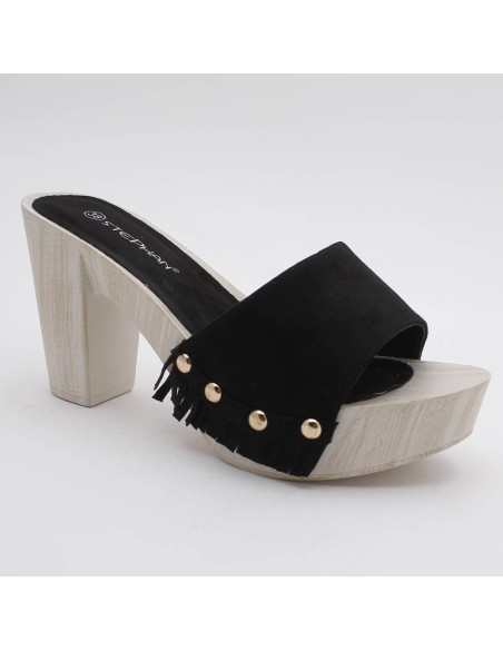 Sabots jeans rivets dorés talon blanc bout ouvert NICE