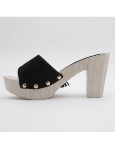 Sabots jeans rivets dorés talon blanc bout ouvert NICE 2