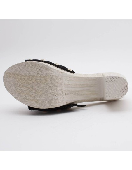 Sabots jeans rivets dorés talon blanc bout ouvert NICE